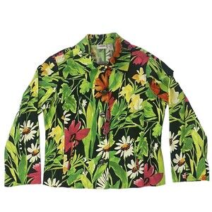 Chicos Blazer Jacket Womens 2 Large 12 Colorful Floral Cotton Button Up Stretch